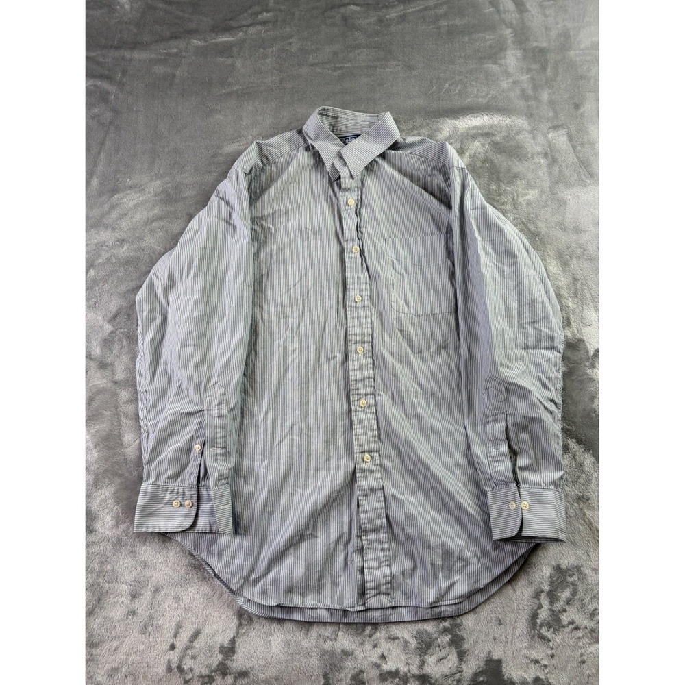 Polo By Ralph Lauren Dress Shirt Andrew Mens Size 16 Blue Striped Classic Fit